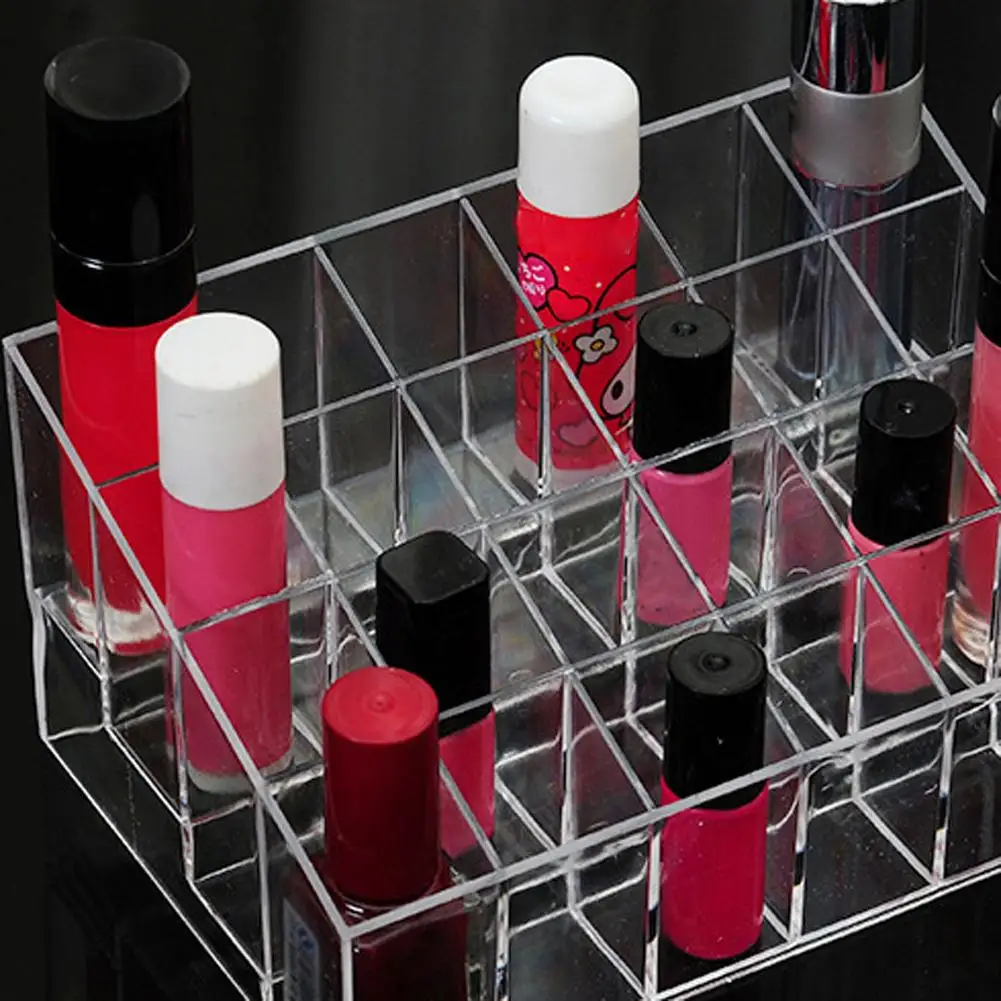 

Clear Acrylic 24 Grid Makeup Organizer Storage Box Lipstick Nail Polish Display Stand Holder Cosmetic Jewelry Organizer Y6Y00135