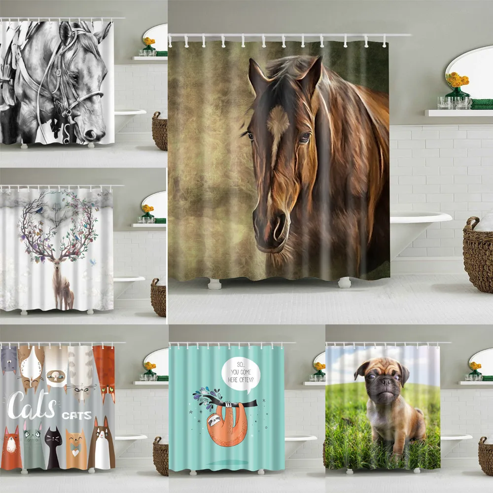 Водонепроницаемая душевая занавеска с рисунком животных 3d-занавеска для ванной