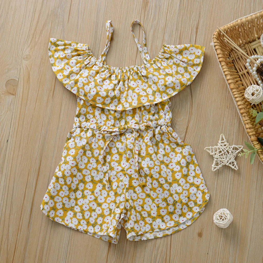 Одежда для маленьких девочек комбинезон на бретельках с открытыми плечами