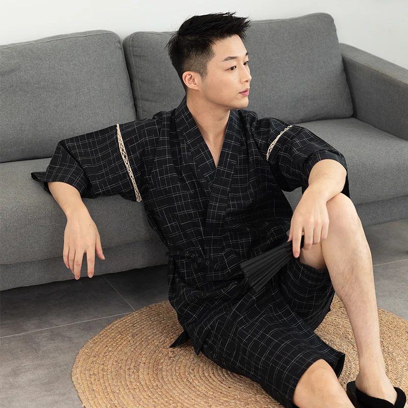 Халат-кимоно мужской летний в японском стиле из хлопка