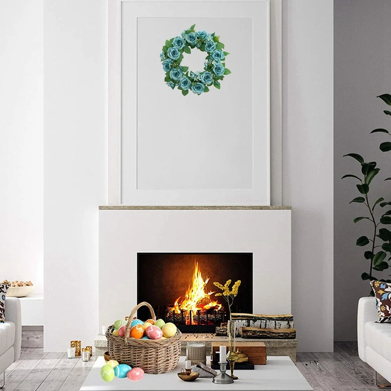 

Artificial Blue Rose Flowers Wreath Spring Summer Wreath for Front Door Window Wall Wedding Party Farmhouse Home Decor