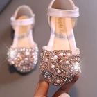 Новые детские туфли Стразы с жемчугом, блестящие детские туфли принцессы, обувь для маленьких девочек, сандалии для вечеринки и свадьбы, обувь с ремешком на щиколотке
