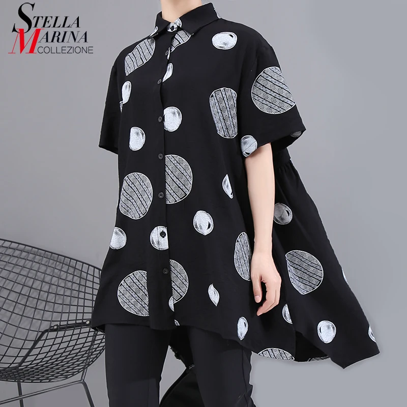 Женская блузка с принтом в черный горошек повседневная хипстерская большого