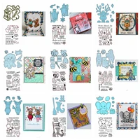 2pcslot leaf background bees bears christmoose puppy clear stamps set coordinating metal dies for diy scrapbooking card craft