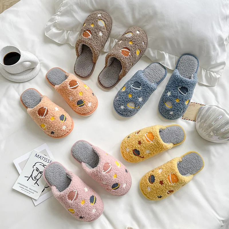 

Men's and Women's New Slippers Winter Household Cotton Slippers Indoor Thick Bottom Plush Warm Mute Couple Shoes Non-slip