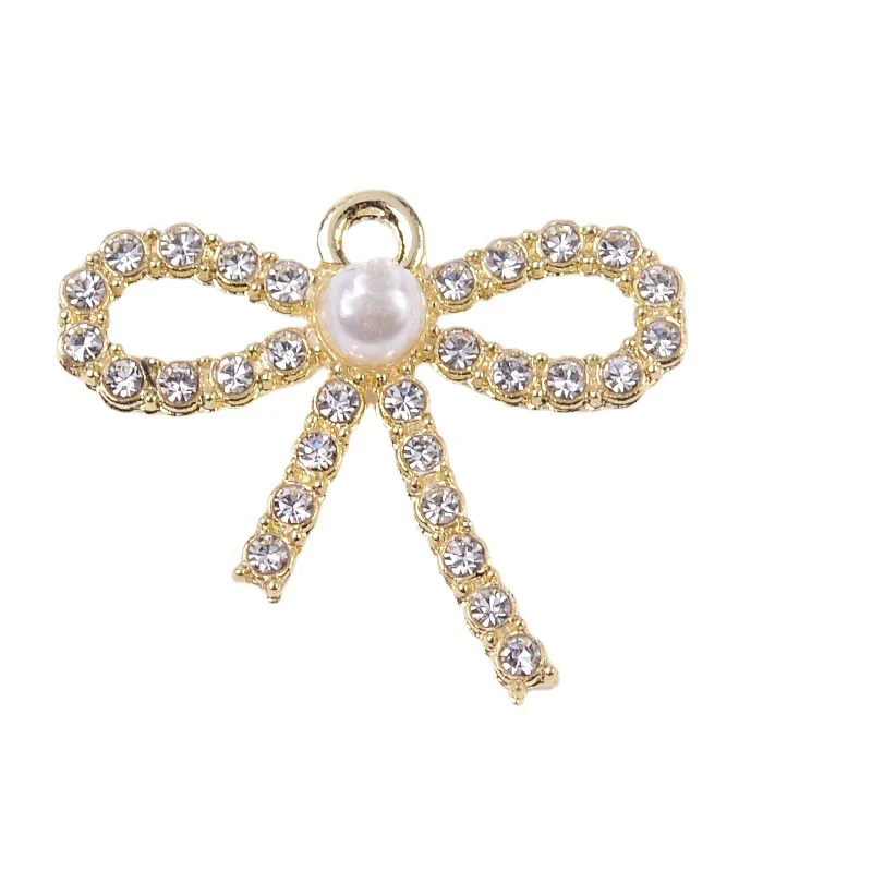 30pcs Alloy bow shaped clothing accessories Pearl Rhinestone pendant DIY alloy jewelry mobile phone hair accessories jewelry