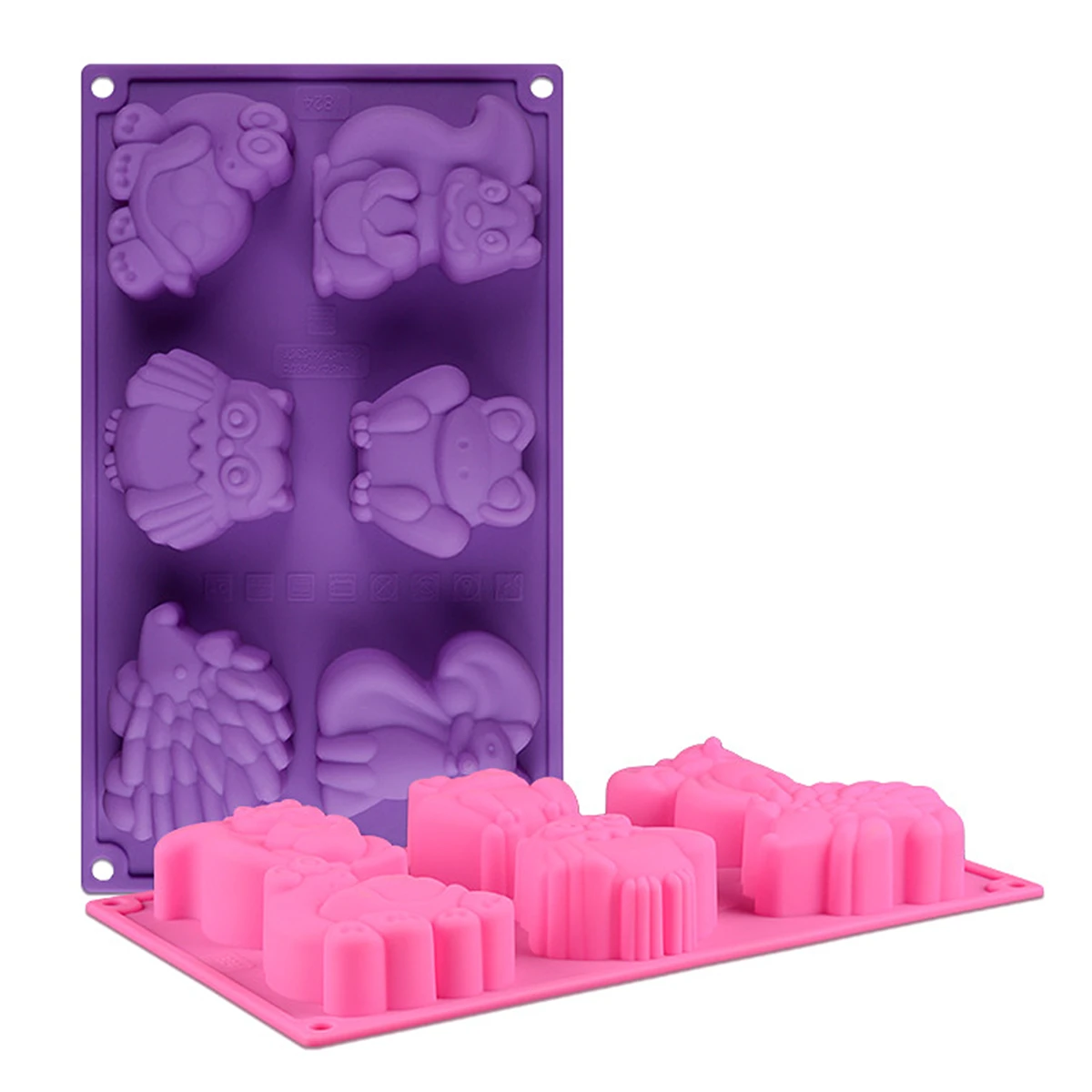 

6 Cavity Silicone Cake Mold Cute Cartoon Animal Hedgehog Owl Squirrel Shape Safe Baking Tool