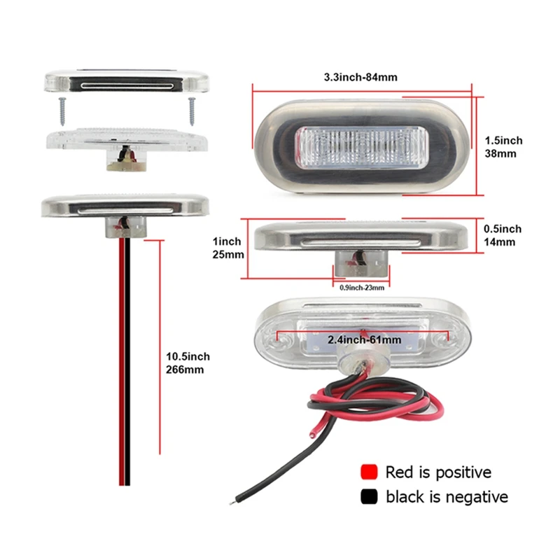 

4Pcs 12V Boat Marine Signal Lamp Clear Grade Large Waterproof LED Courtesy Lights Stair Deck