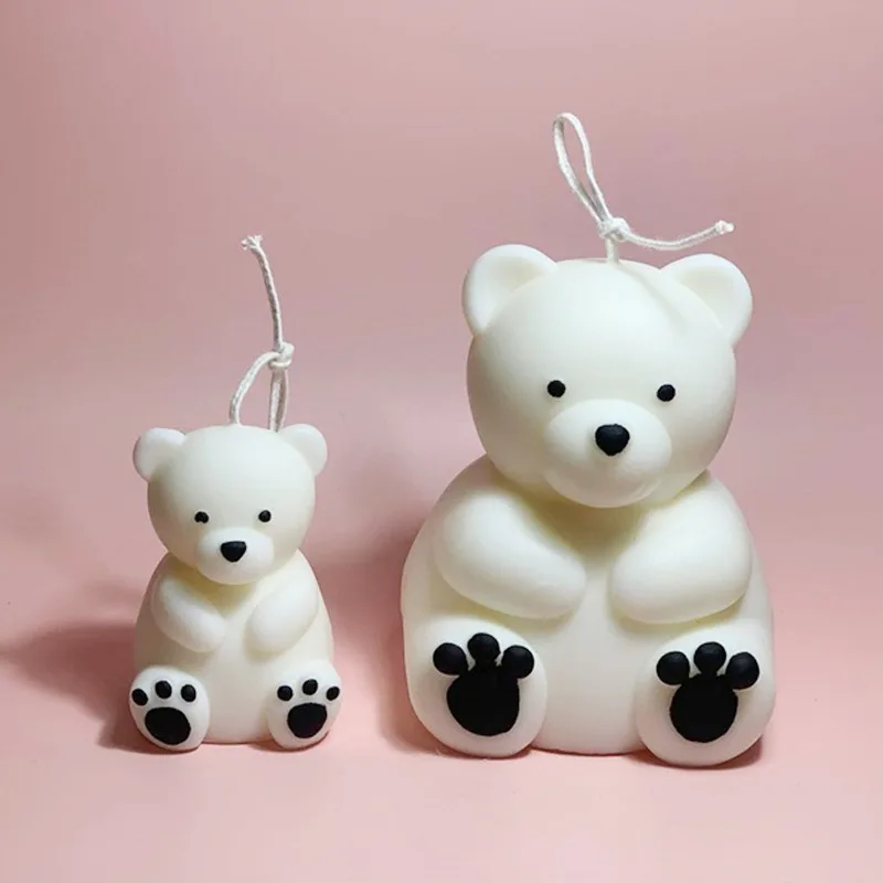 

2 Cute Sitting Bear Silicone Candle Mold for Handmade Desktop Decoration Gypsum Epoxy Resin Aromatherapy Candle Silicone Mould
