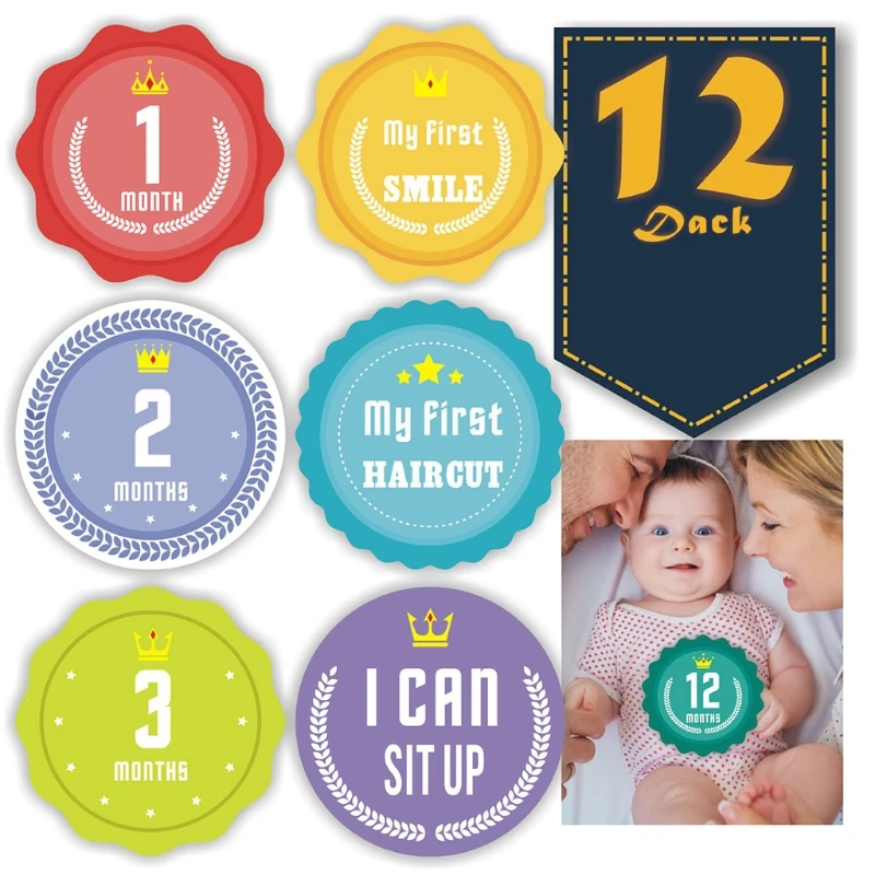 

12 Pcs/Set Baby Pregnant Monthly Stickers Round Memory Recording Milestone Sticker Newborn Growth Photo Props