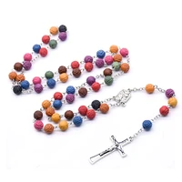 8mm resin rose rosary necklace beads christ cross necklace religious gift holy church prayer bead jewelry