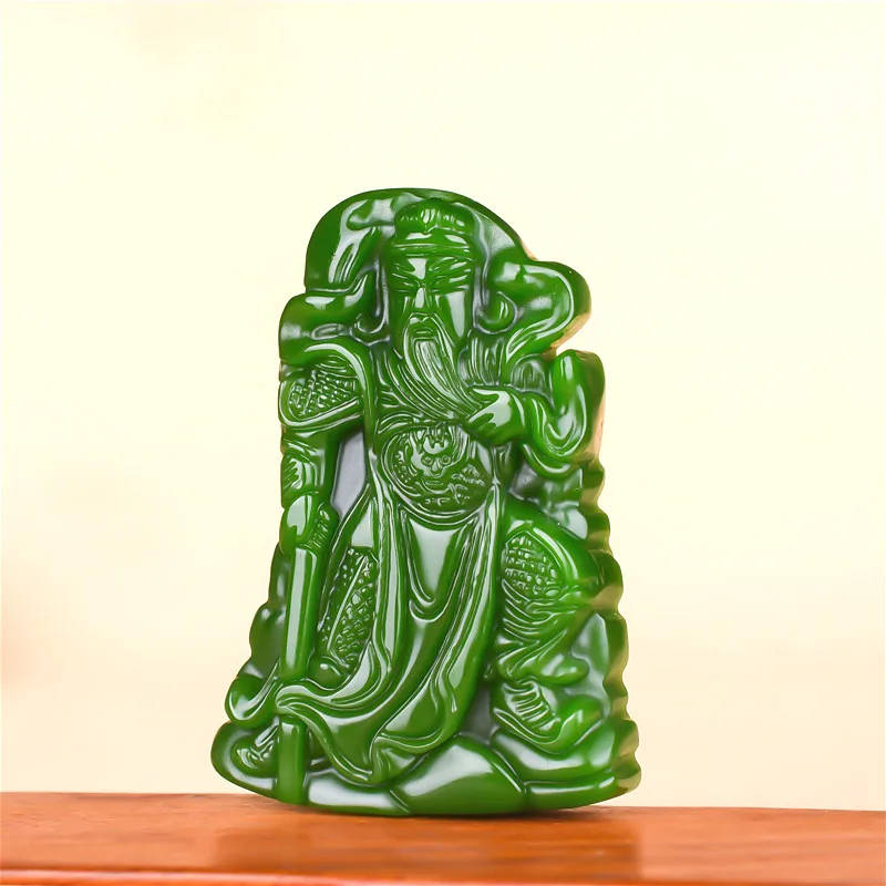 

Natural Green Jade Guanyu Pendant Necklace Chinese Hand-Carved Charm Jadeite Jewelry Fashion Amulet for Men Women Gifts