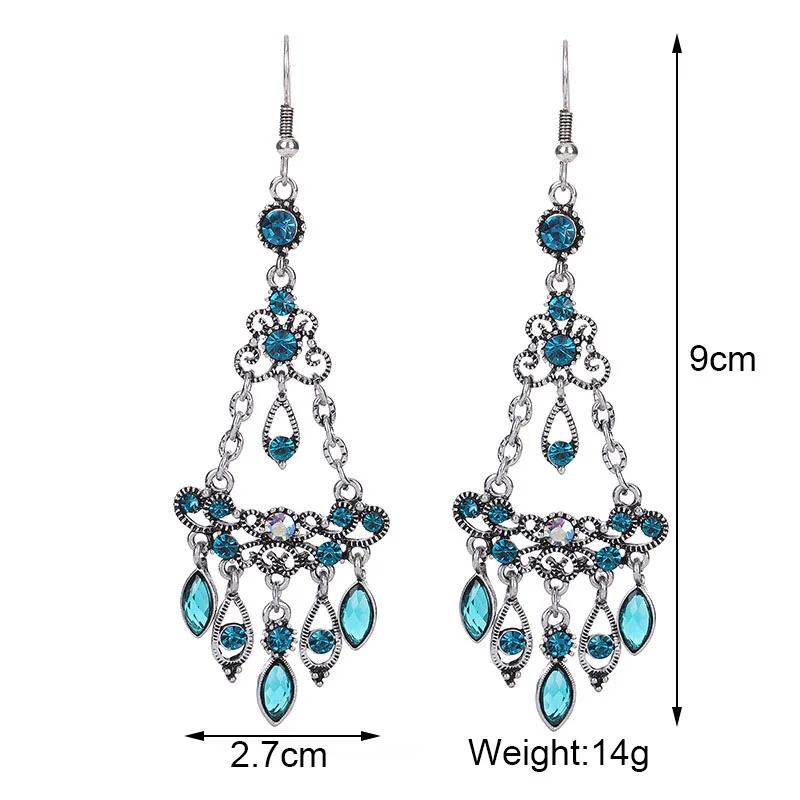Женские многослойные серьги Стразы винтажные этнические длинные разноцветные