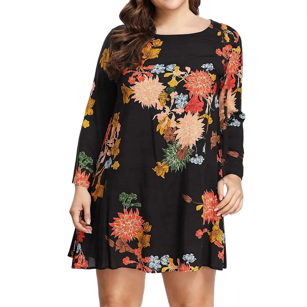 Женское свободное платье размера плюс с цветочным принтом для женщин богемное