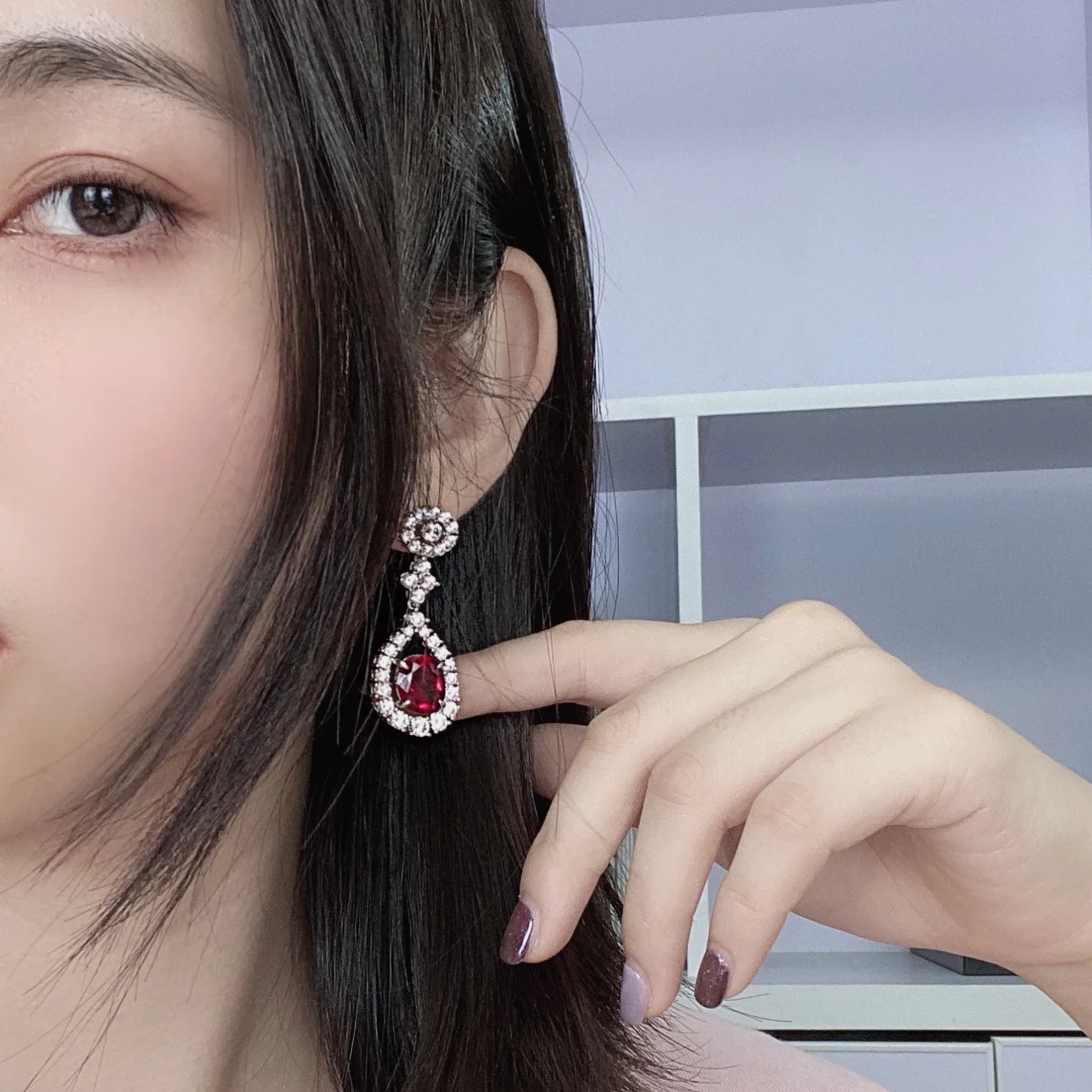 

Wong Rain Luxury 100% 925 Sterling Silver Pear Created Moissanite Ruby Gemstone Drop Dangle Earrings Fine Jewelry Wholesale