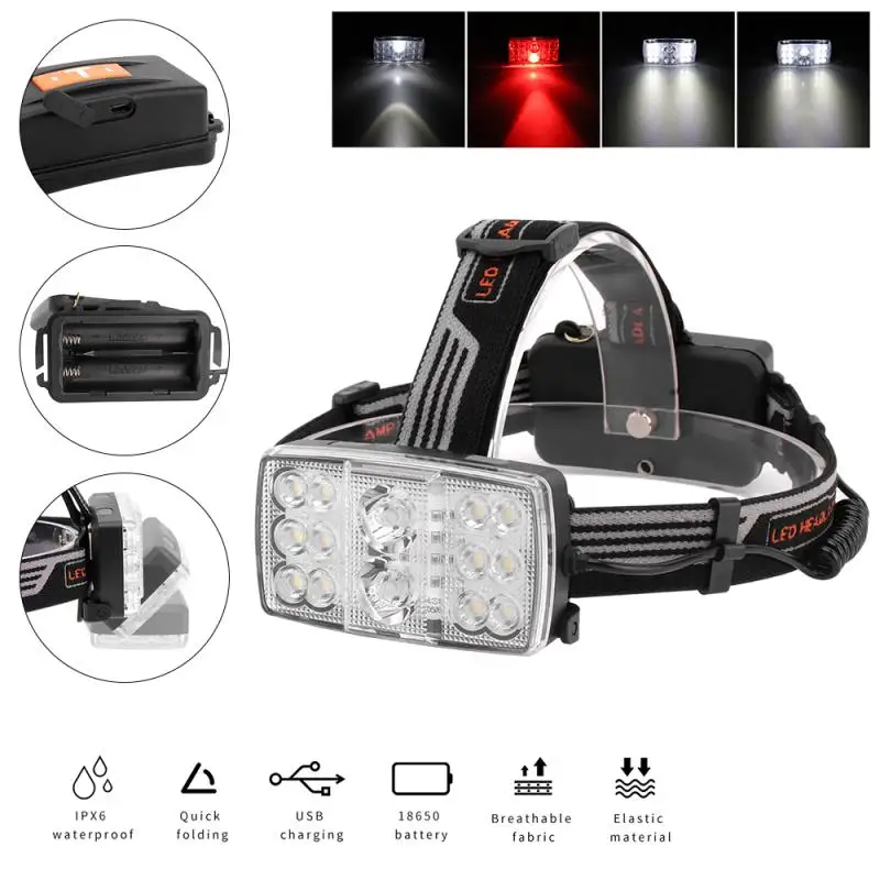 Светодиодный налобный фонарь водонепроницаемый Головной с аккумулятором 14