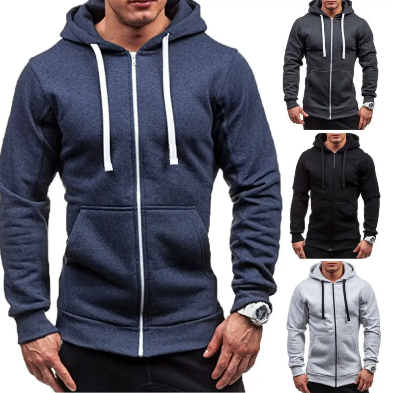 Модная однотонная мужская флисовая толстовка с капюшоном и теплой подкладкой