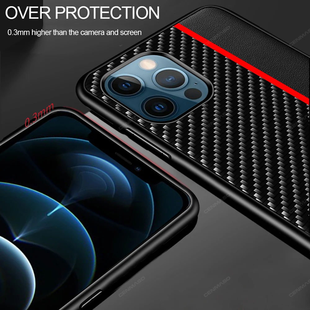Для IPhone 12 Mini 11 Pro Max чехол CENMASO Оригинал углеродное волокно текстура кожа задняя
