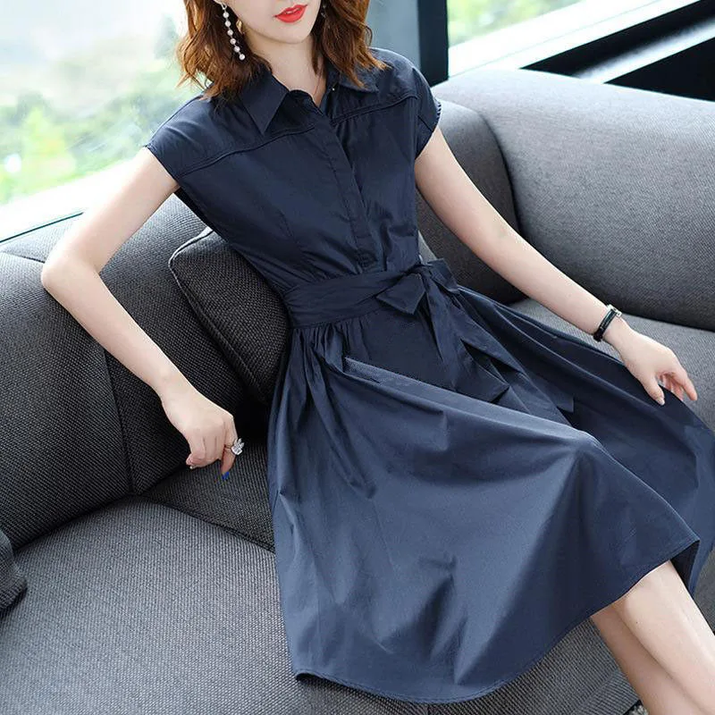 

Summer women's V-neck short sleeve casual A-line dress waist dress print temperament dress vestibule SS1154