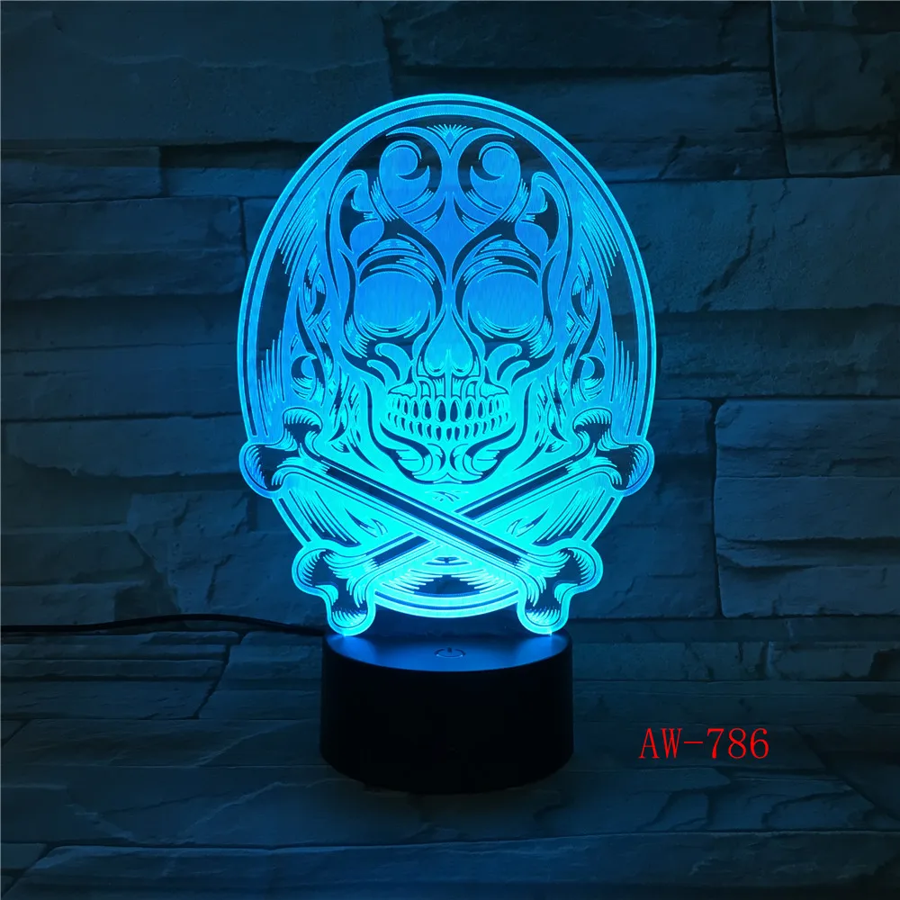 3D череп светодиодный светильник для изменения цвета многоцветный ed Bulbing