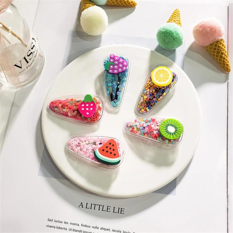 Цветная Заколка-фрукт с песком для девочек прозрачные поливинилхлоридные