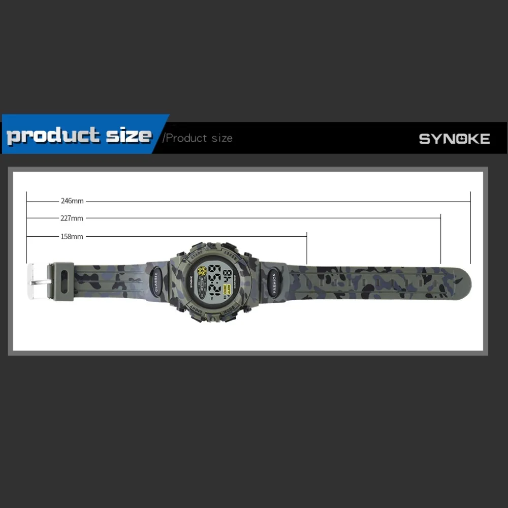 SYNOKE Sports Military Kids Digital Watches Student Children's Watch Fashion Luminous Led Alarm Camouflage Green Boy Clock