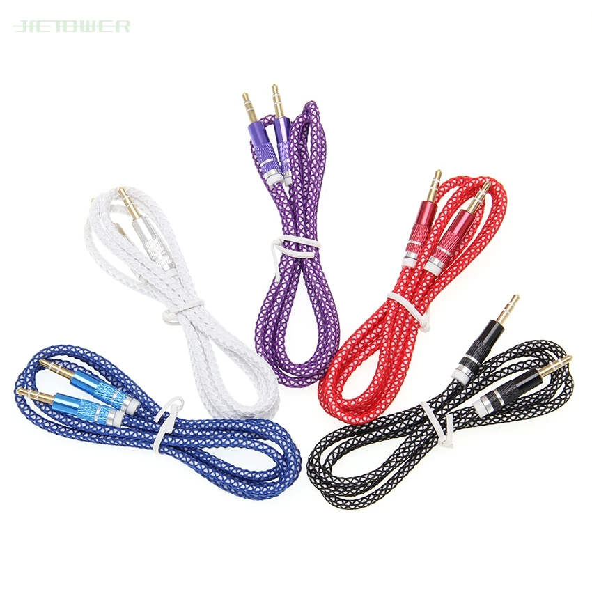 

100pcs Jack 3.5mm Audio Cable Nylon Braid candy 3.5mm Car AUX Cable Headphone Extension Code for Phone MP3 Car Headset Speaker