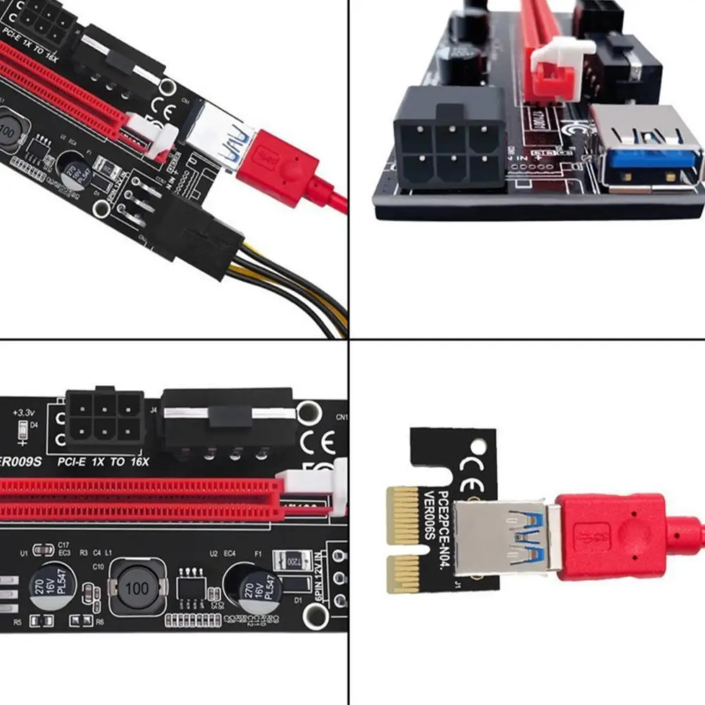 

USB 3.0 Pci-E Riser Ver 009S Express 1X 4X 8X 16X Extender Cables Pin Card USB Sata To 15Pin Cable Adapters Riser Power 6 H9T3