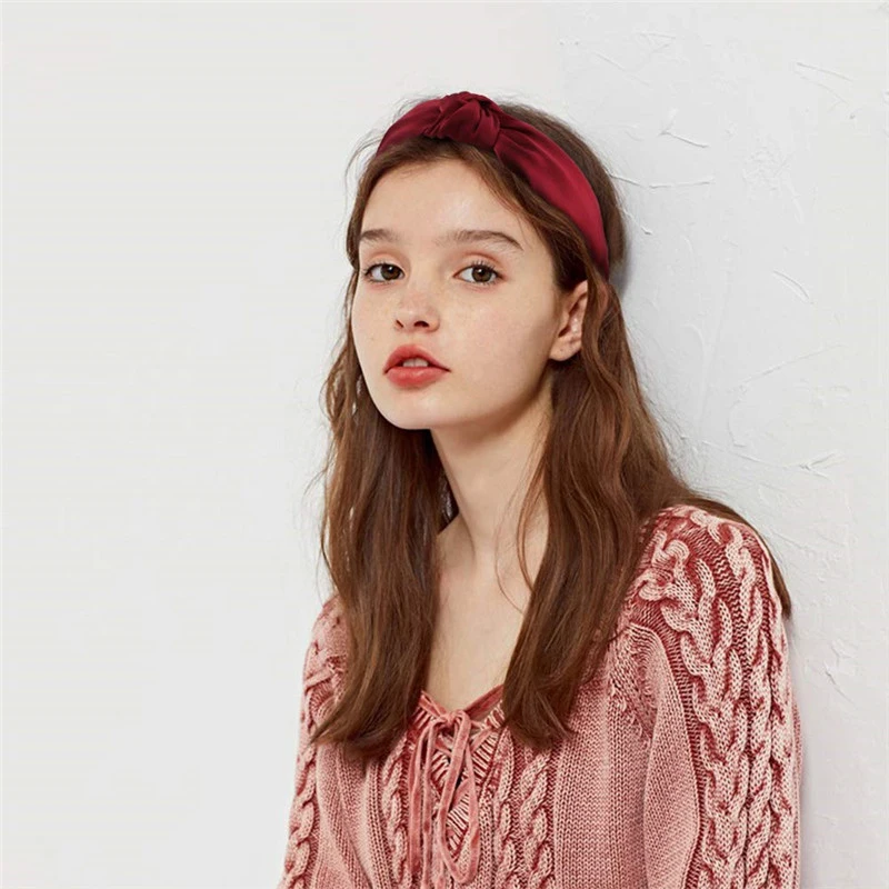 

Women Solid Color Knotted Hairbands Simple Wide Headbands For Girls Plastic Hair Hoops Women Hair Accessories Handmade Headwear