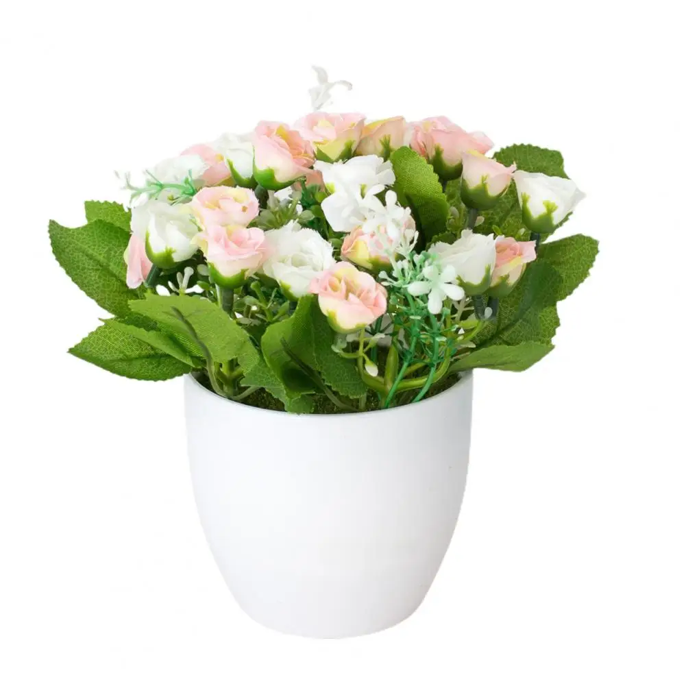 

Artificial Flower Pot Colorful Roses Bonsai Floor Decoration Plastic Showcase Home Yard Simulation Bonsai for Dinning Table