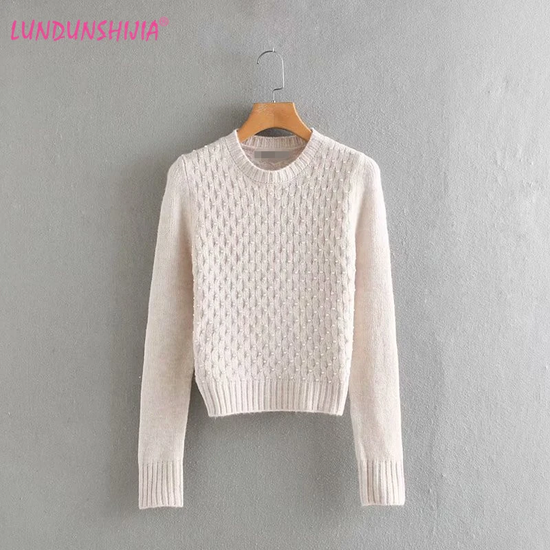 Осень-зима 2019 женские пуловеры LUNDUNSHIJIA модный топ с круглым вырезом и длинным