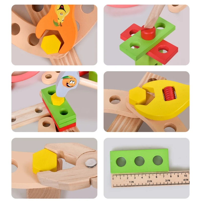 

Children Wooden Toolbox Kit Simulation DIY Repair Tool Set Boys Play House Toy