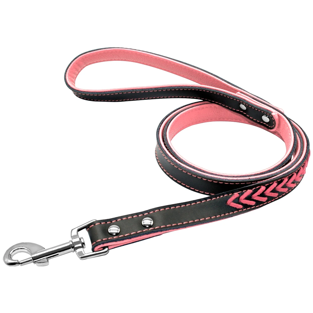 Pink Leash Кожаный ошейник для собак Плетеный персоанзсид ID бирка ошейники именная табличка индивидуальный ошейник для домашних животных кожаные поводки с карабином - Цвет: Pink Leash