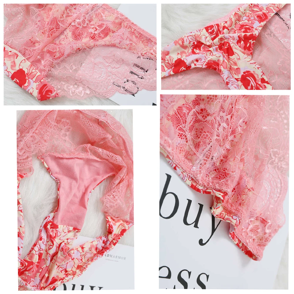 

Women's Sexy Lace Panties Seamless Underwear Leopard Ice Silk for Girl Bikini Cotton Crotch Transparent Lingerie