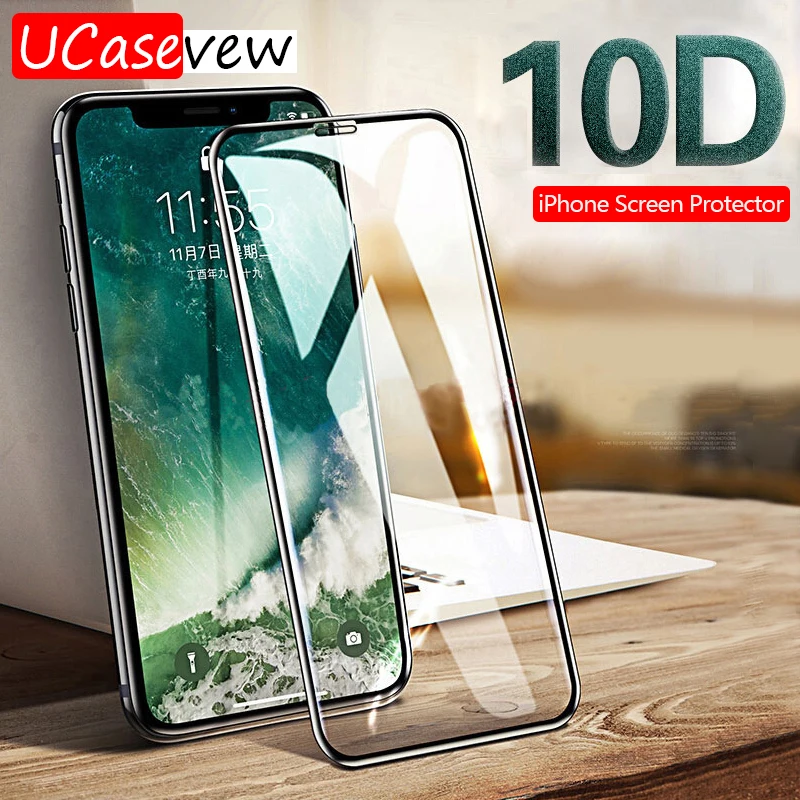 Защитное стекло 10D закаленное для iPhone 12 mini 11 Pro Max X Xs XR 7 8 6 Plus | Мобильные телефоны и