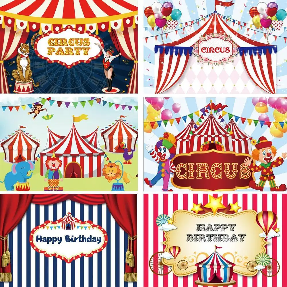 

Circus Fiesta Photography Backdrop Clown Tiger Baby Shower Birthday Party Photo Studio Background Decor Banner Prop