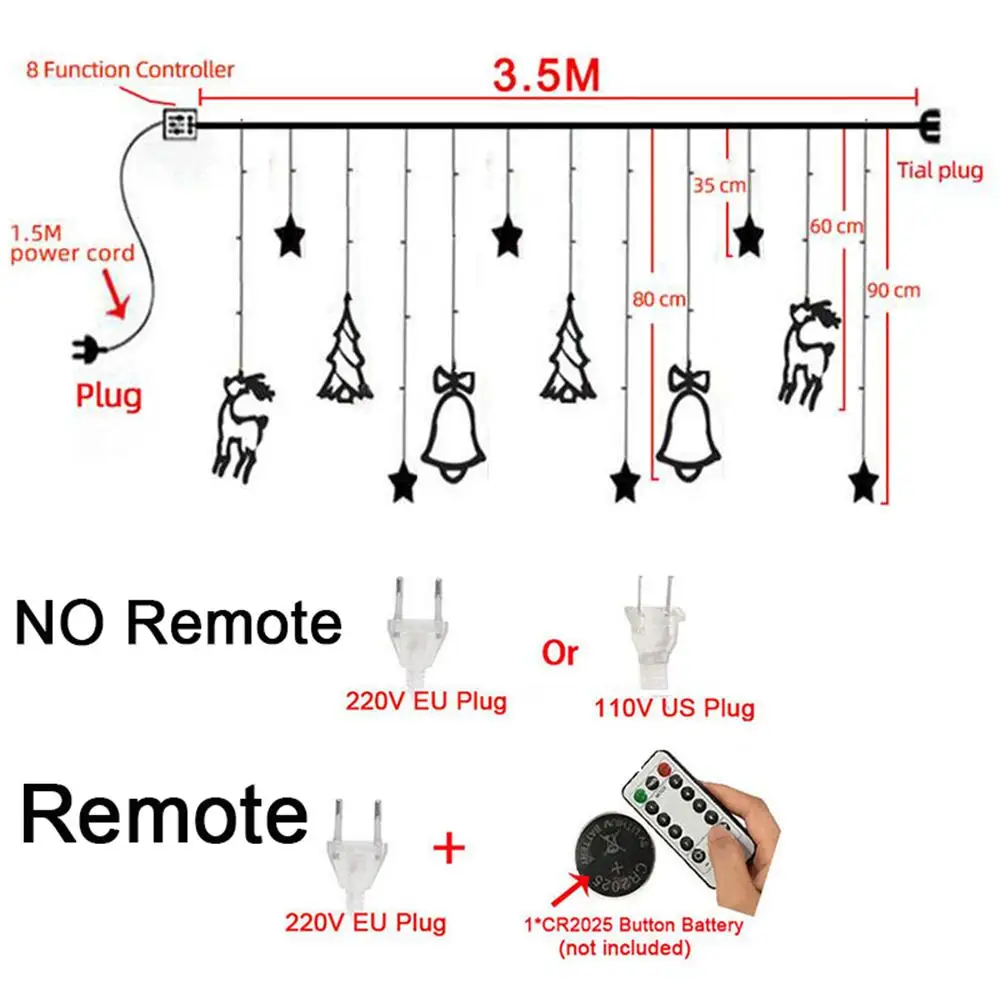 

Christmas tree deer bells string lights 220V 110V Garland String Fairy Lights Outdoor For Home Wedding Party New Year Decor