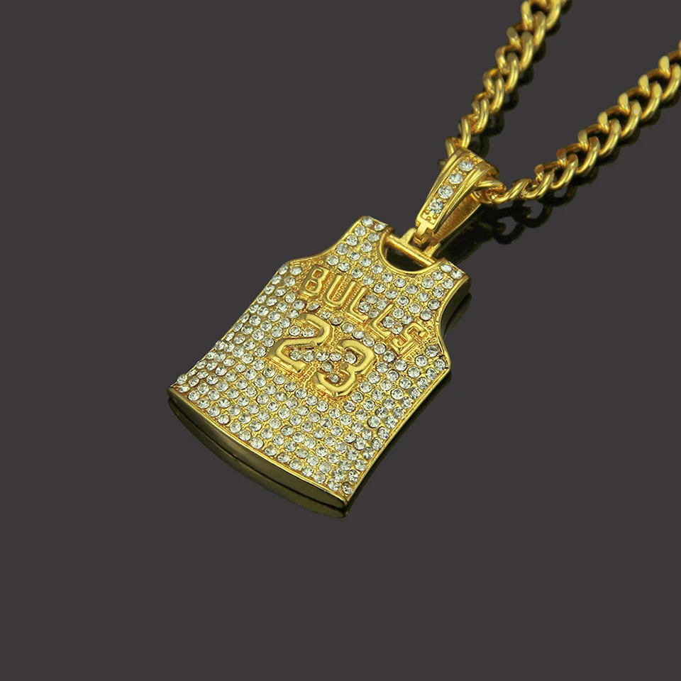 23 Jersey Zircon Pendant Necklace Men Hiphop Rock Street Culture Zinc Alloy Inlaid Chain Fashion Jewelry Gift | Украшения и