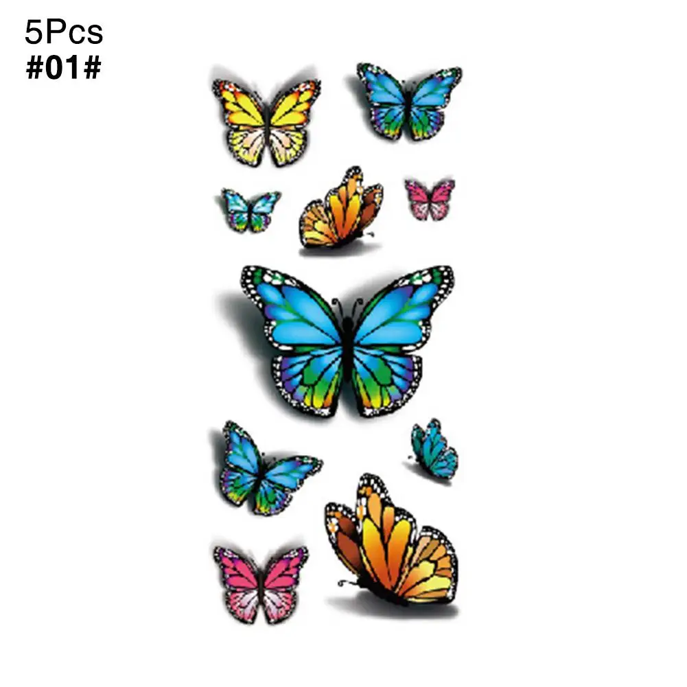 

Водостойкая Временная тату-наклейка, искусственная тату, 3D красочная бабочка, боди-арт, Временные татуировки, водостойкая наклейка, 5 листов