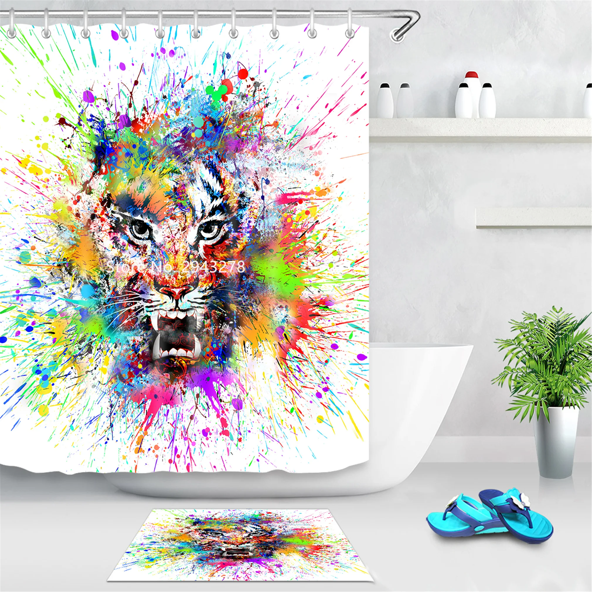 

European and American Landscape Color Pattern Waterproof and Mildewproof with Hook Can Wash Shower Curtain Bathroom Decoration