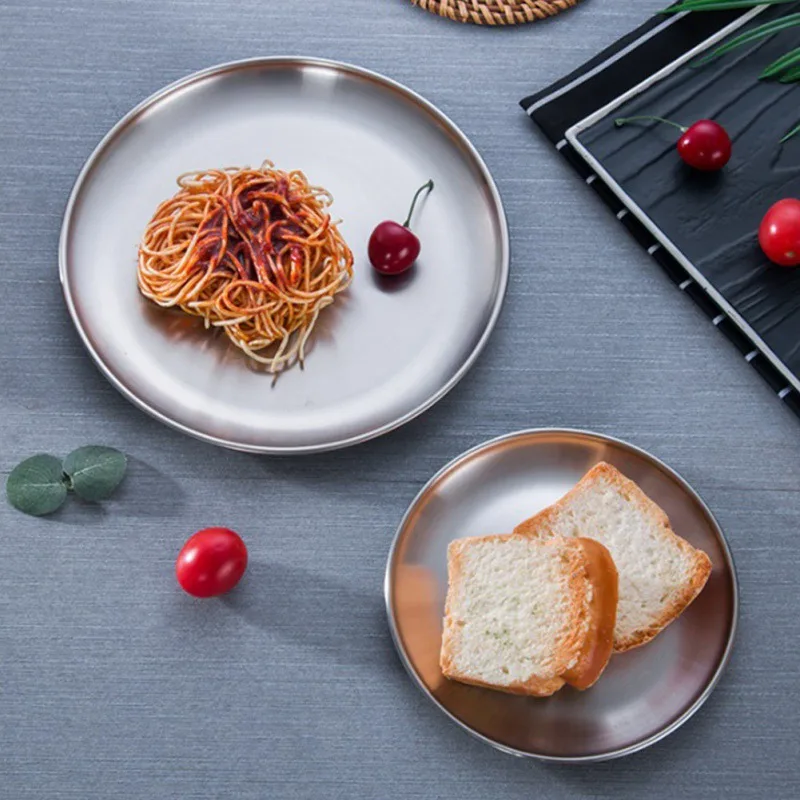 Круглый металлический лоток из нержавеющей стали поднос для снэков органайзер