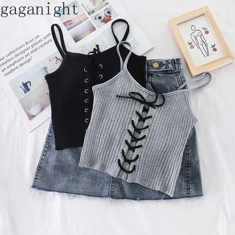 Женский трикотажный топ Gaganight корейский сексуальный короткий со шнуровкой на
