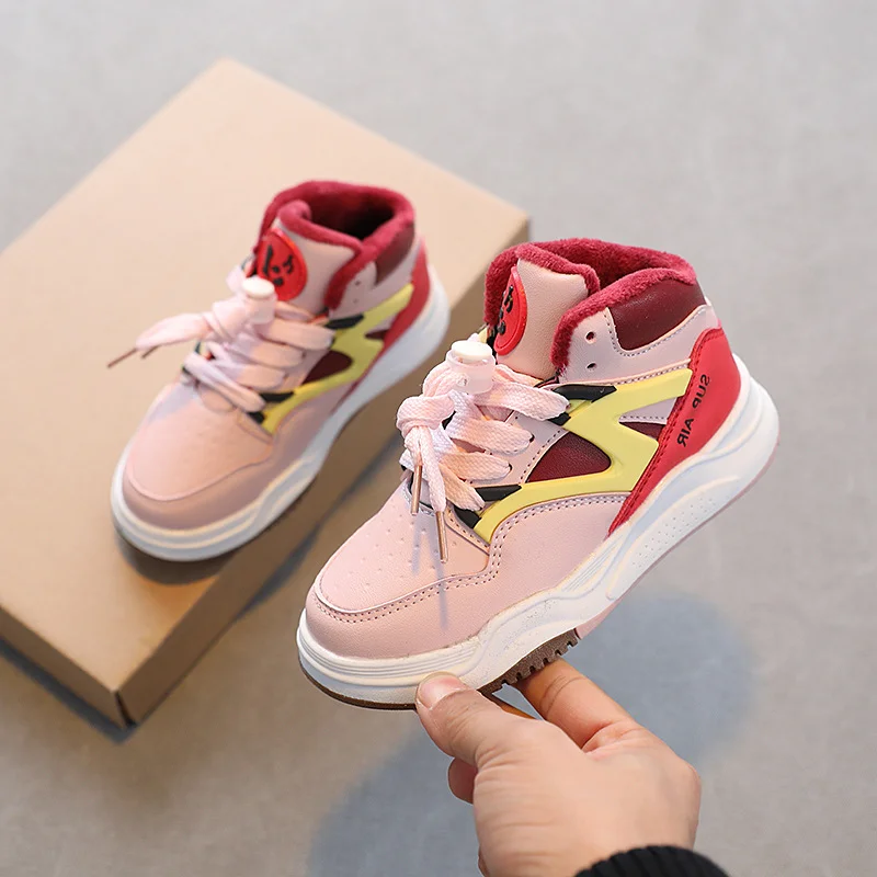 

Спортивная обувь для девочек; Новинка 2022 года; Обувь для мальчиков; Детская обувь с высоким берцем; Обувь из плюша с двумя хлопковыми вставка...