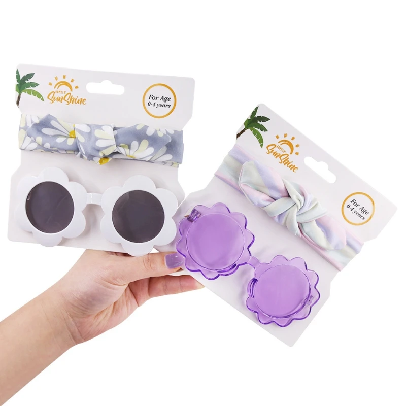 

2021 Girls' Cute Flower Sunglasses Kids Baby with Fashionable Headband Set 0-4 Y H05C