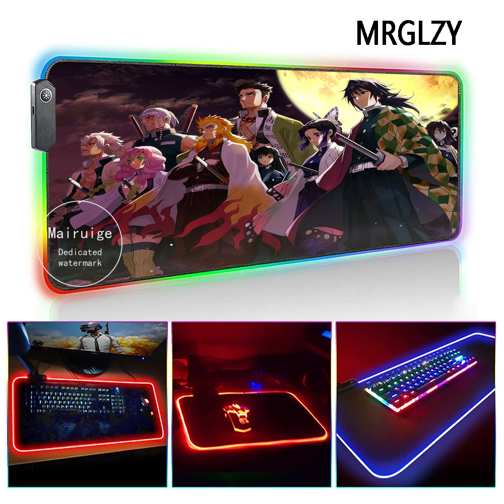 

MRGLZY XXL LED Light RGB Gamer 400*900MM Hot Anime Demon Slayer Large Mouse Pad Desk Mat Gaming Accessories for Laptop Keyboard