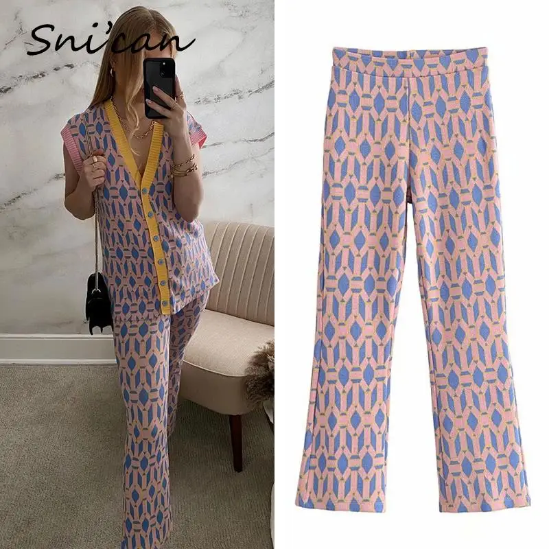 Женские трикотажные брюки Za Длинные повседневные в клетку винтажные штаны на