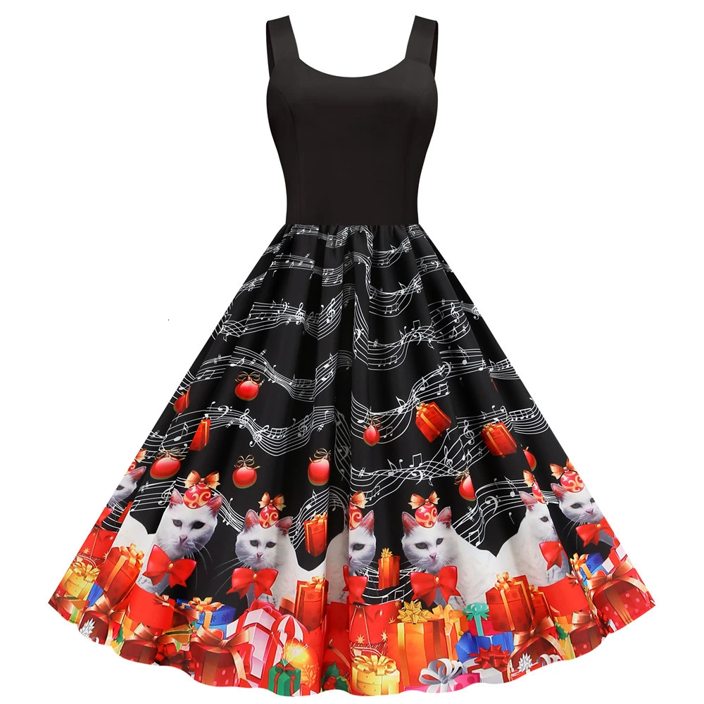 Music Note Heart Print Summer Dress 2020 Fashion Sleeveless Tank Vintage Rockabilly Valentines Party Dresses Swing A-Line Black | Женская
