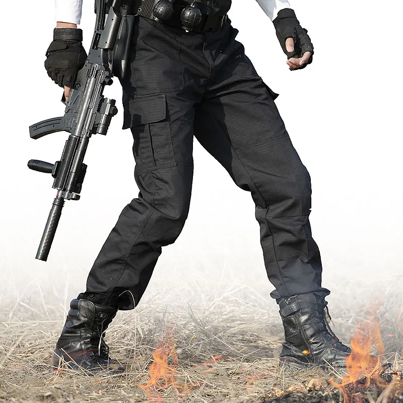Мужские камуфляжные брюки карго черные тактические рабочие спецназ