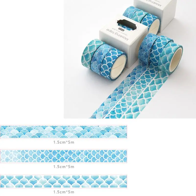

3Pcs Ocean Washi Tape Set Cute Adhesive Tape DIY Decoration Sticker Scrapbooking Diary Masking Tape Q39D