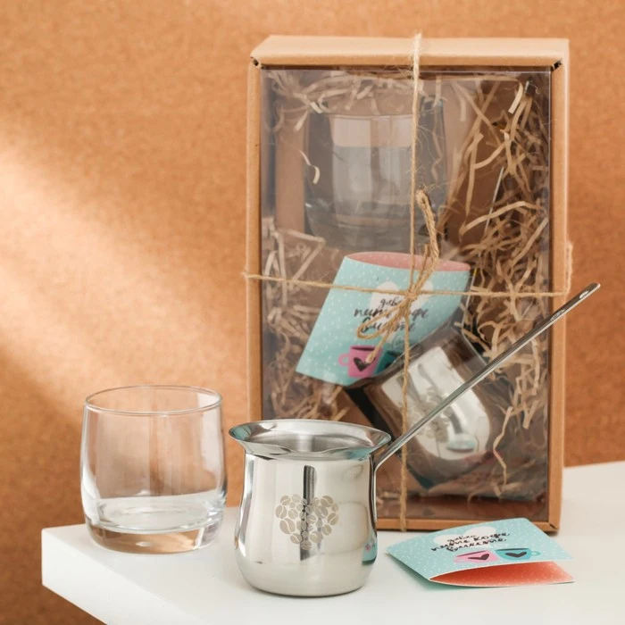 Набор Я люблю кофе: турка 330 мл стакан 300 4275719|Кофейники| |